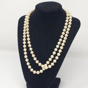 Vintage Faux Pearl single strand of 40" long with Gold tone Hook clasp